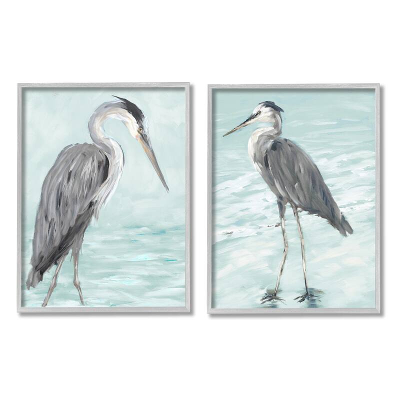 Stupell Heron Birds Standing Shallow Beach Water Coastal Waves 2pc Multi Piece Framed Wall Art Set