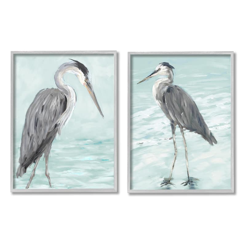 Stupell Heron Birds Standing Shallow Beach Water Coastal Waves 2pc Multi Piece Framed Wall Art Set