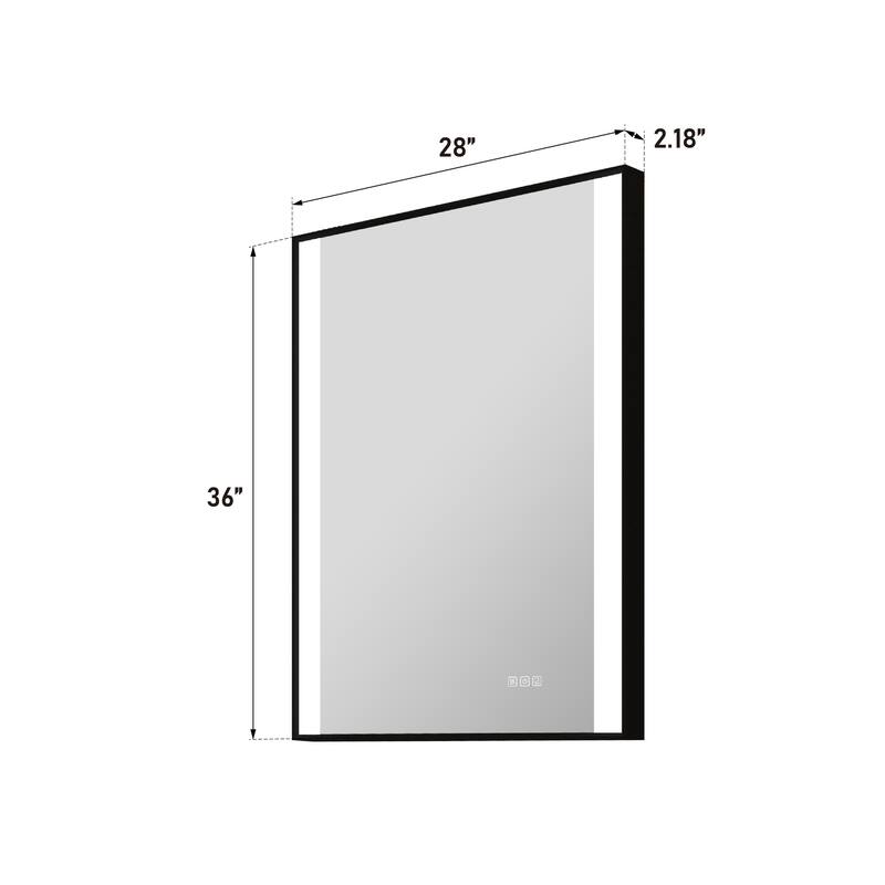 36"H Wall Mounted Bathroom Rectangle Framed LED Mirror With Memory Function