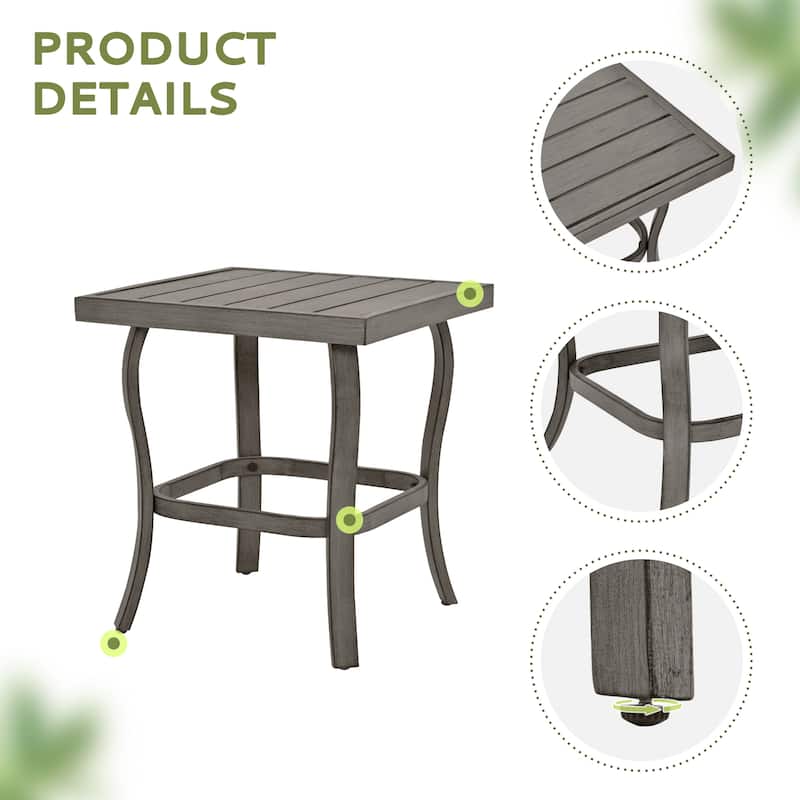 3-Piece Aluminum Patio Bistro Set with End Table, Swivel Armchairs and Light Gray Cushions
