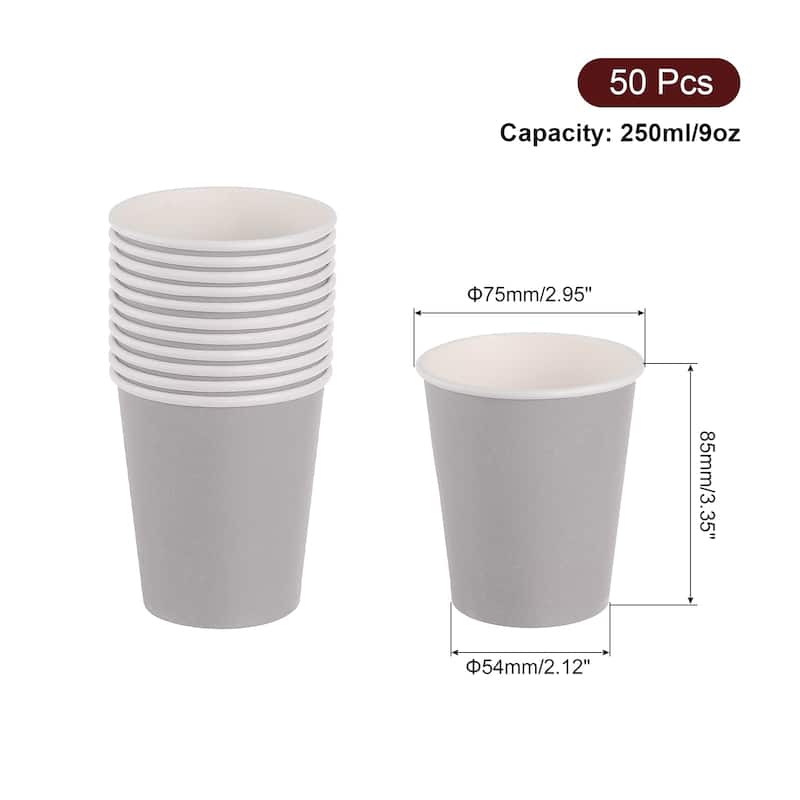 Colorful Disposable Paper Cups, 50 PCS 9 OZ DIY Paper Cups for Parties - Grey