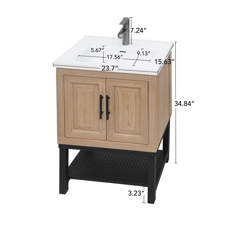 Roomfitters 24" Bathroom Vanity with Sink, Freestanding Storage Cabinet with 2 Doors and Open Shelf