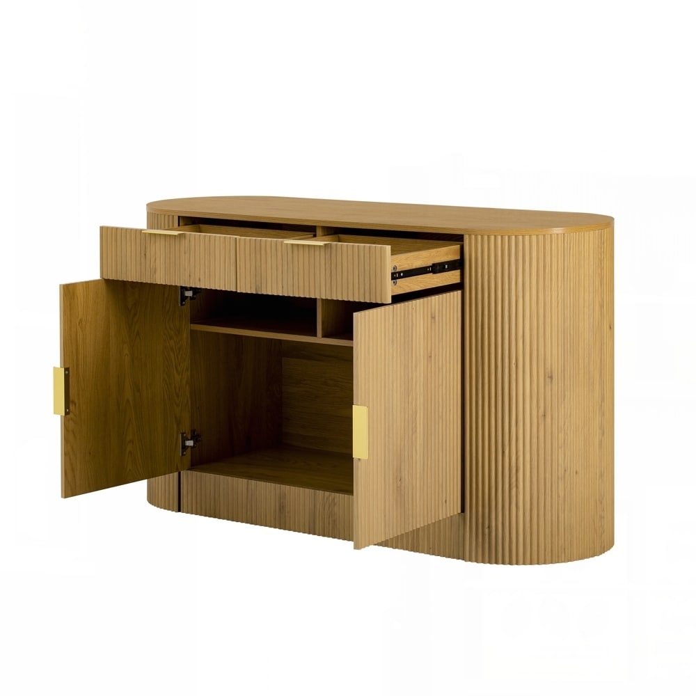 Stripe MDF Sideboard with Aluminum Handles and 3-Tier Shelves