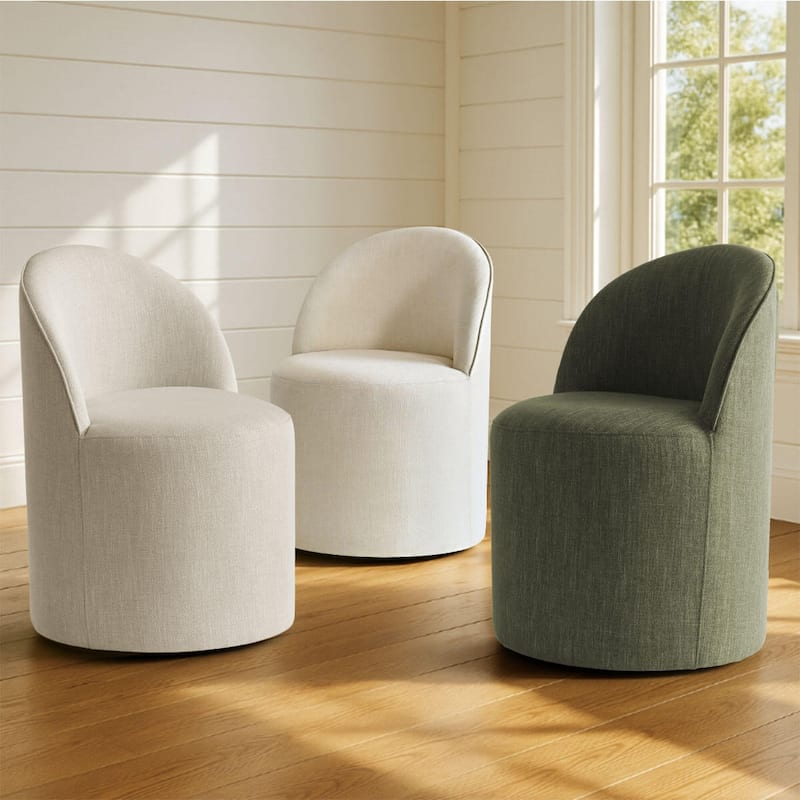 Linen Rolling Upholstered Dining Chair with Wheels (Set of 2)