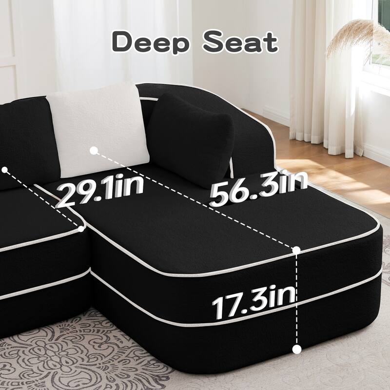 GDF Studio - Aubrey 135" Oversized Teddy Upholstered 4-Seat Boneless Sofa with Symmetrical Aesthetics (No Assembly Required)