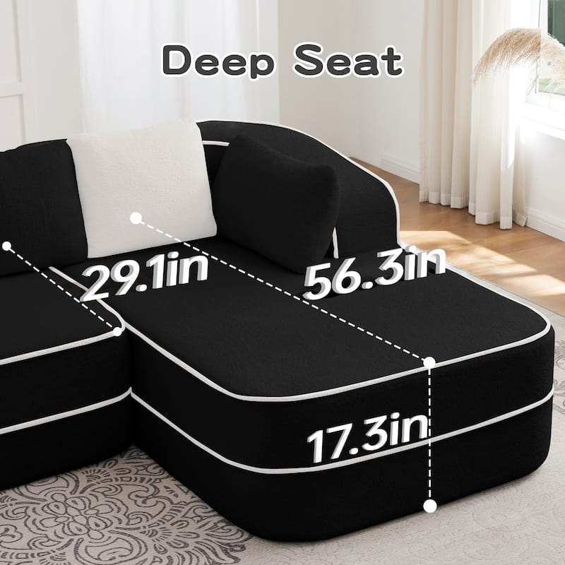 GDF Studio - Beckley 160" Modern Teddy Upholstered Boneless Sofa with Left L-Shaped Chaise, Contrast Color Design