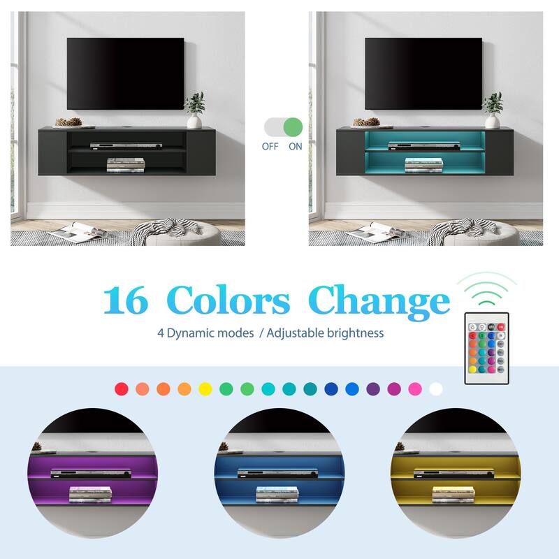 WAMPAT Floating TV Stand Shelf Wall Mounted Entertainment Center Floating Cabinet Media Hutch Under TV, 39 Inch