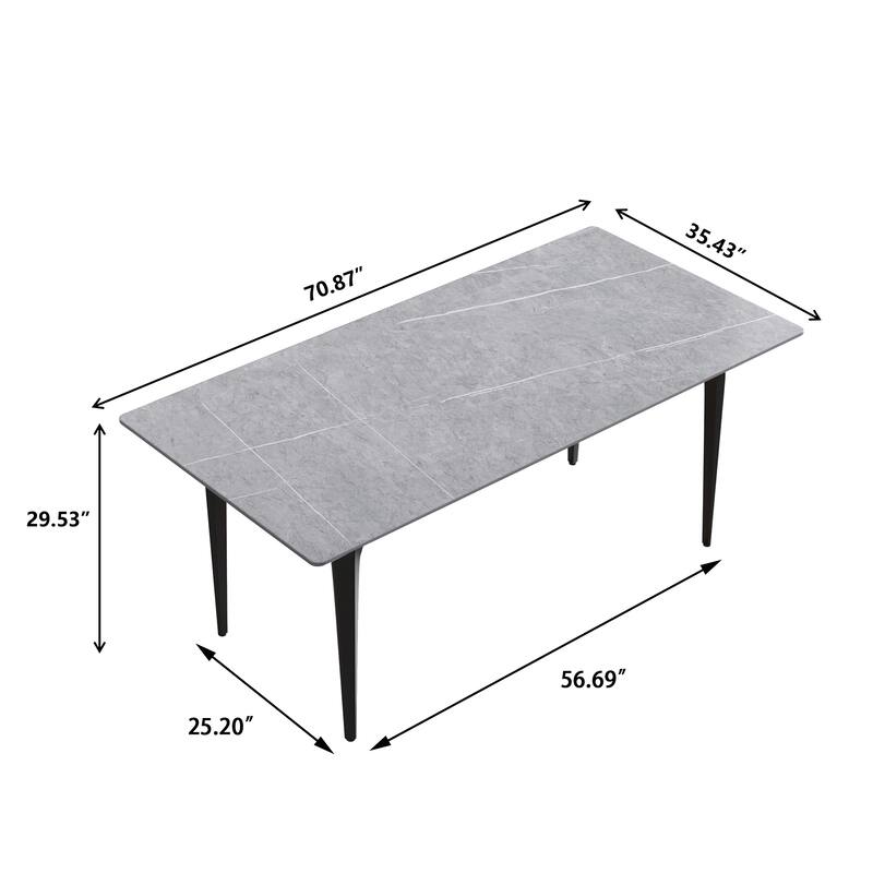 71" Modern Simply Marble Dining Table, Rectangular Sintered Stone Top and Carbon Steel legs