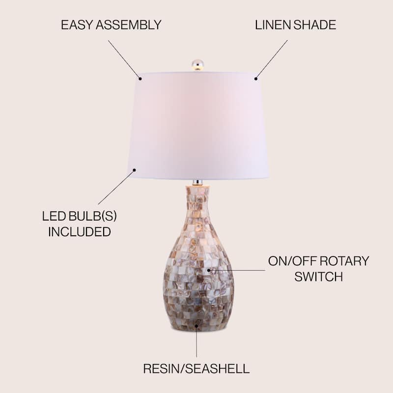 Zuri 26.5" Seashell LED Table Lamp, Ivory/Beige by JONATHAN Y