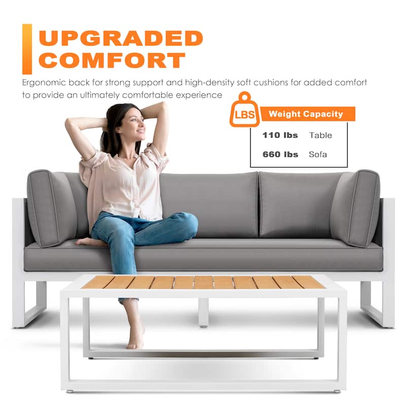 Outdoor Rectangle Coffee Table, All-aluminum Frame, Imitation Wood Tabletop