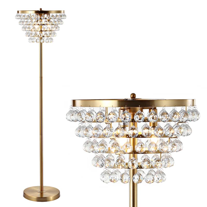 Wyatt 60" Crystal/Metal LED Floor Lamp, Bronze / Clear by JONATHAN Y - 60" H x 16" W x 16" D - Brass Gold