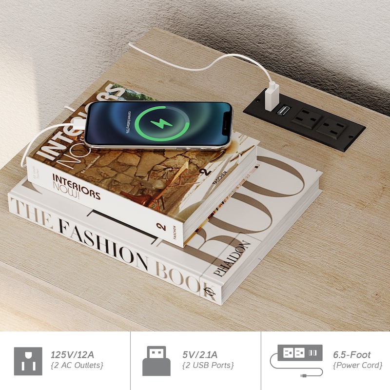 2 Drawer Nightstands with Charging Station for Bedroom