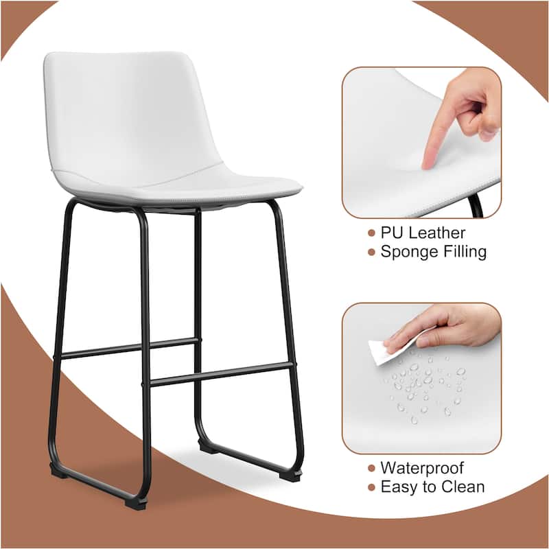 Bar Stools Faux Leather Counter Stools with Back Armless Dining Chairs (Set of 2)