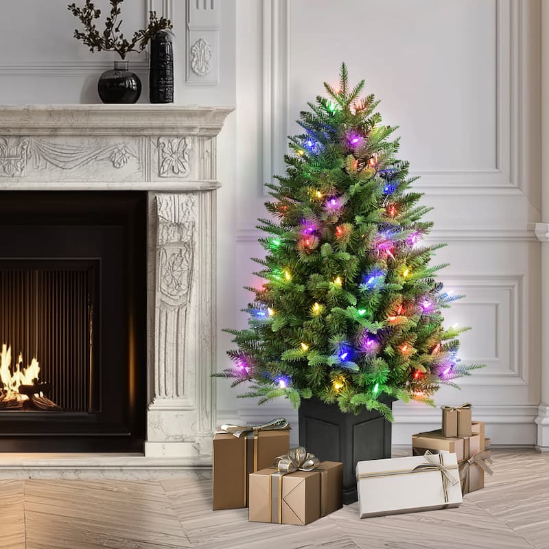 Puleo International 40" Pre-Lit Fraser Fir Potted Tree with 100 Multi-Color LED Lights
