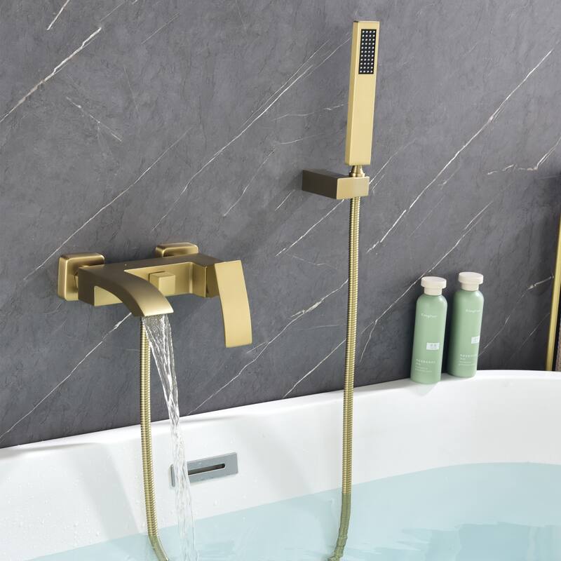 Solid Brass Wall Mounted Roman Tub Faucet with Handheld Shower Head