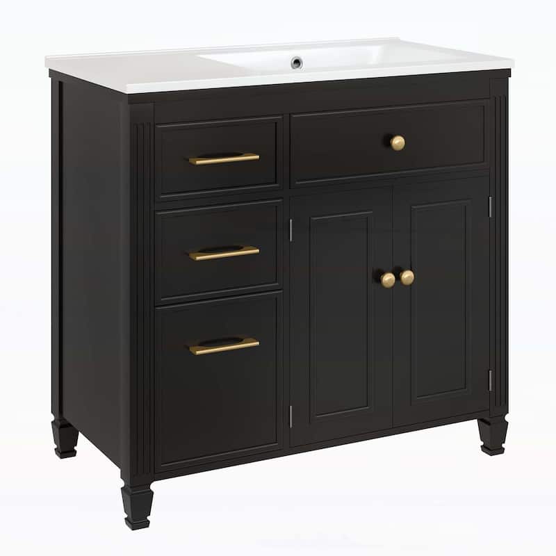 Bathroom Vanity Cabinet with Sink,with One Tip-out Drawer,3 Side Drawers,Adjustable Shelf
