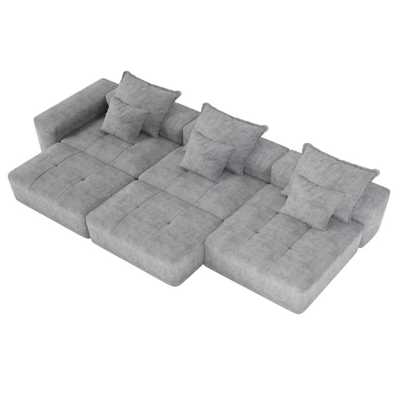 Modern Oversized Modular Sectional Sofa, Chenille Fabric Floor Couch with 6 Pillows, 5-Seater Upholstered Tufted Sofa