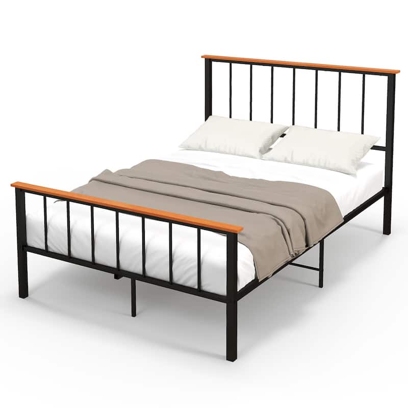 Gymax Full/Queen Size Metal Platform Bed Frame Mattress Foundation