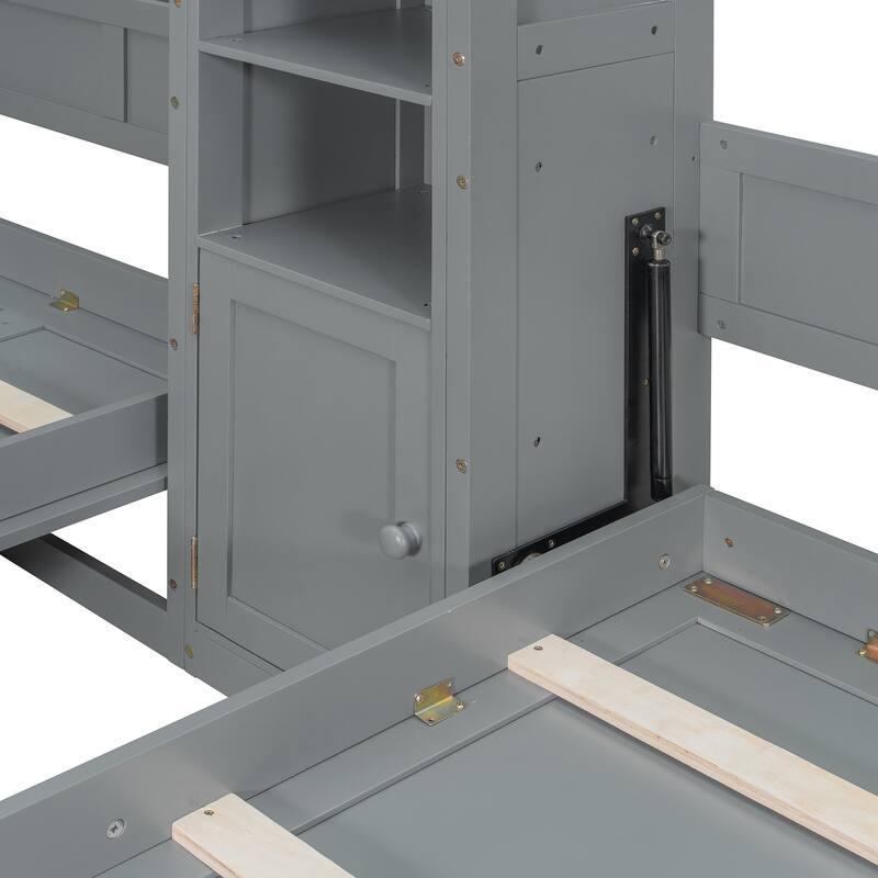 Dual Twin Wall Beds with Cabinets and Shelves, Space-Saving Furniture