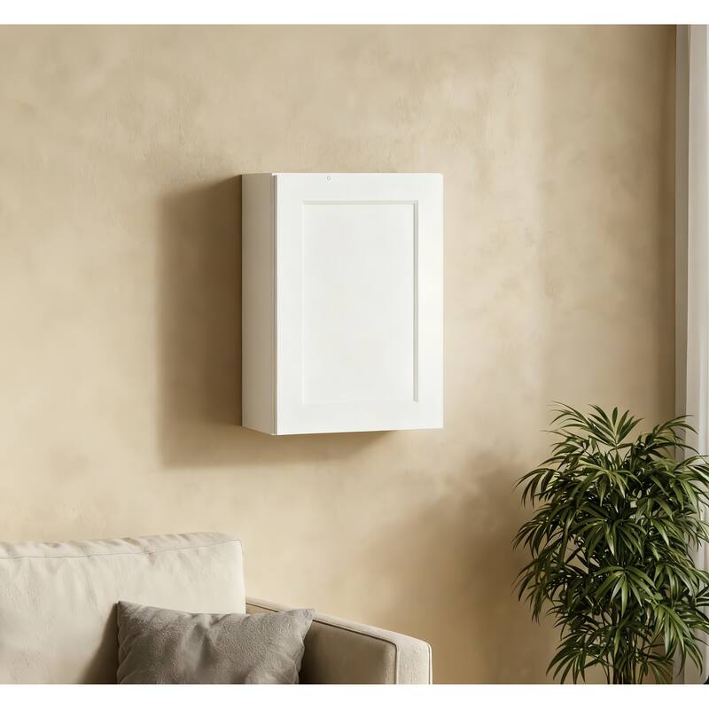 Single Door Shaker Cabinet, 21" White Solid Wood with Soft-Close Door, 2 Adjustable Shelves for Small Kitchen, Bathroom - White