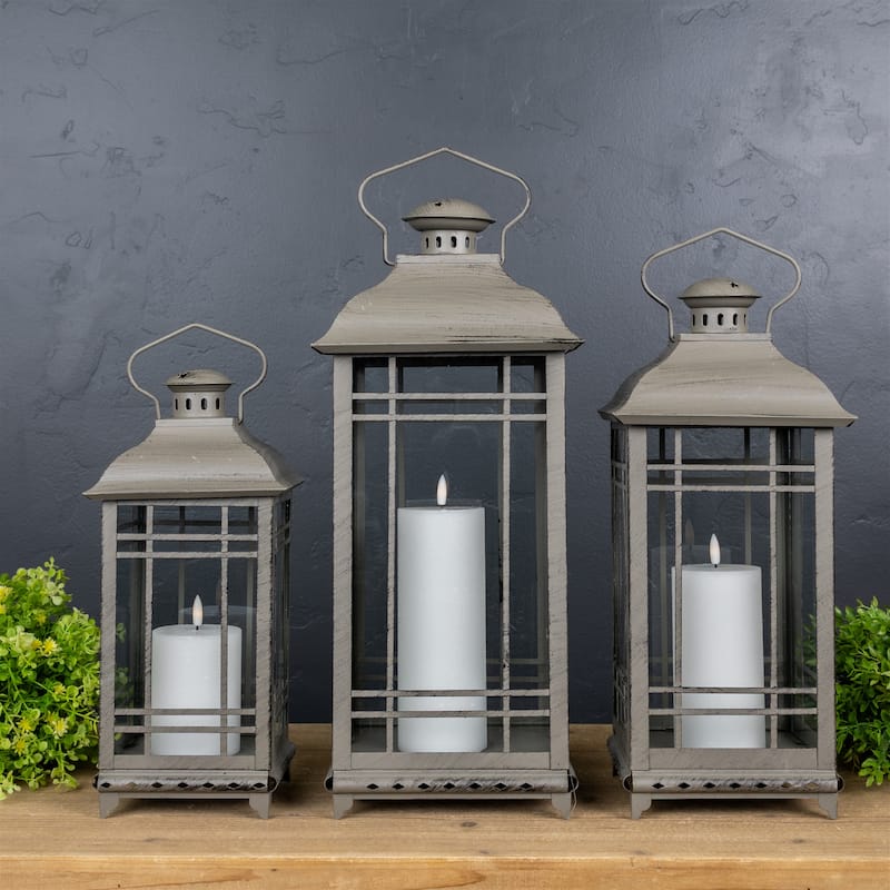 Metal Lantern (Set of 3) - 8.5 x 8.5 x 20; 7.5 x 7.5 x 17; 6.25 x 6.25 x 14