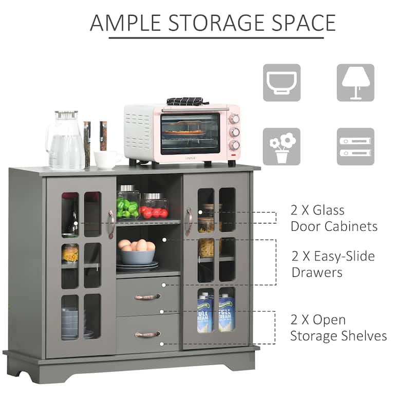HOMCOM Modern Sideboard Storage Console Cabinet with Glass Door and Drawer for Kitchen, Living & Dining Room