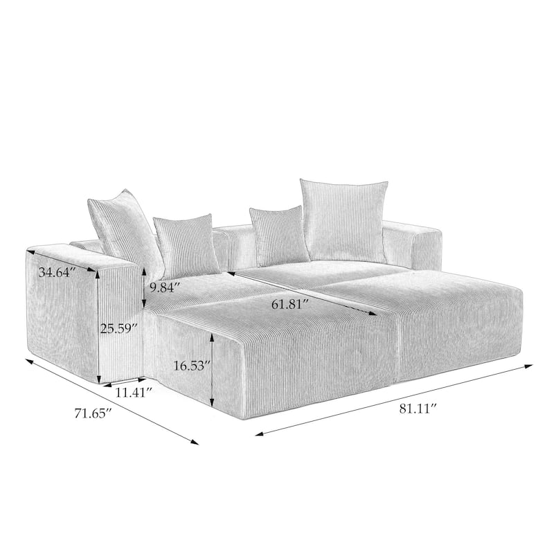 4-Piece Modern Corduroy Modular Sectional Sofa Set with 4 Throw Pillows