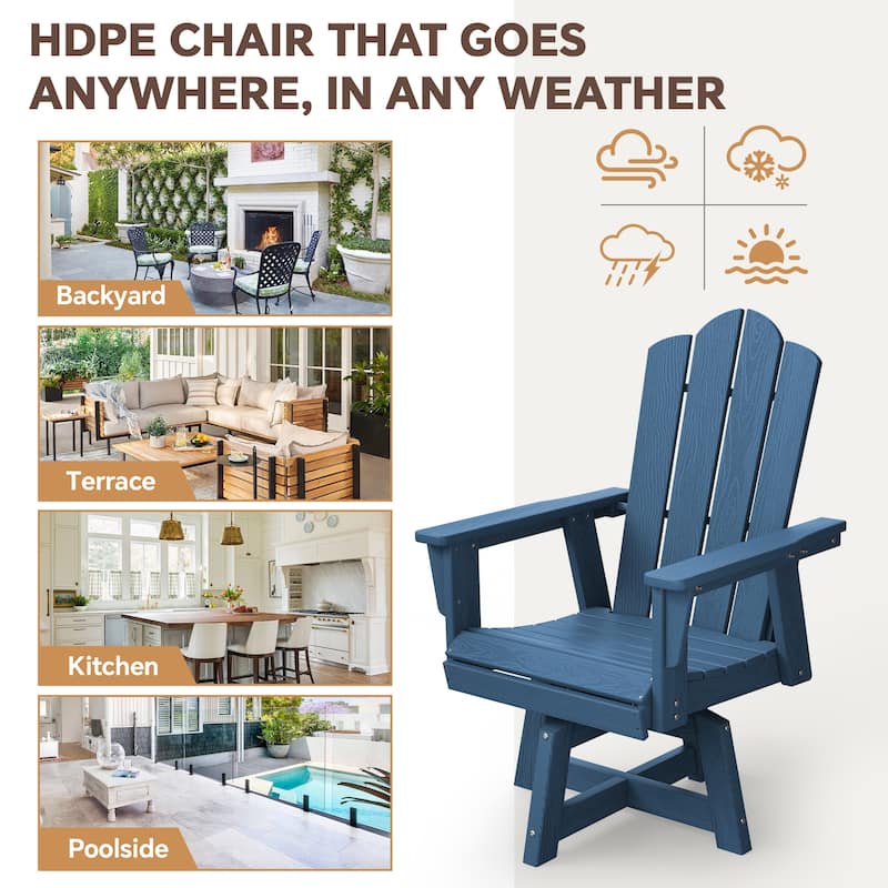 360° Swivel Patio Dining Chair with All-Weather HDPE Slatted Seat
