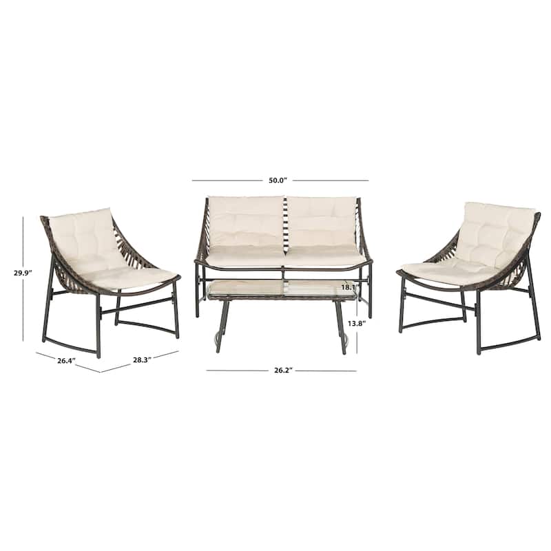 SAFAVIEH Outdoor Hildrun Rattan 4-Piece Set - 28W x 30D x 50H