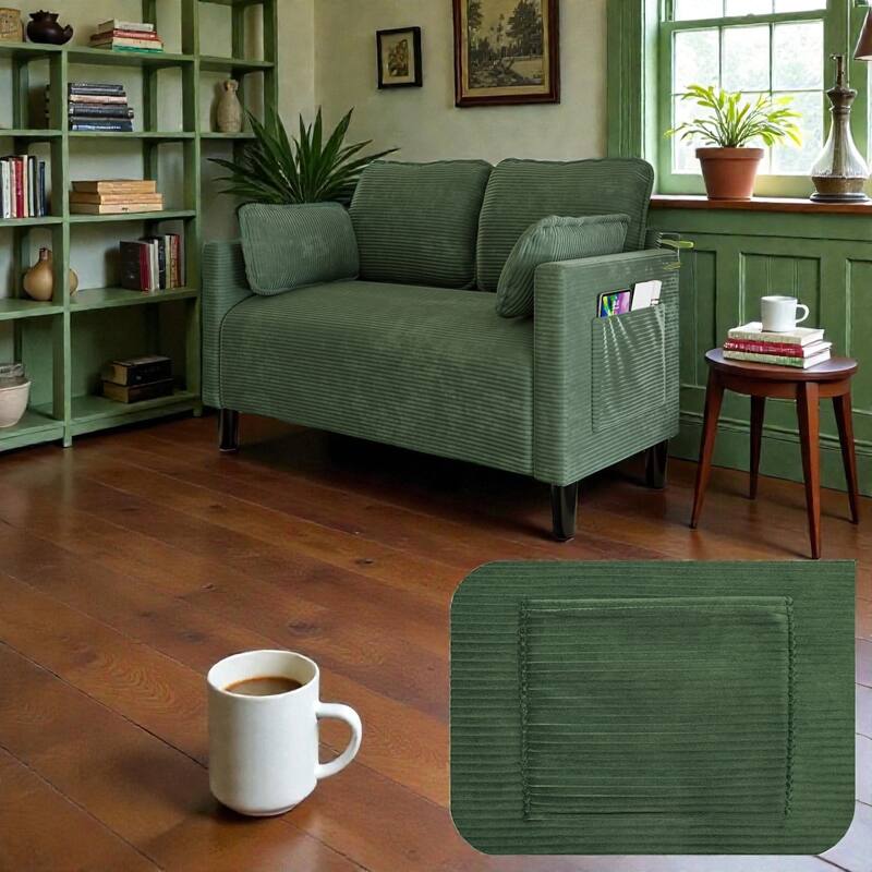 48" Corduroy Loveseat Sofa with Side Storage Pocket, 2-Seater Couch, Solid Wood Frame for Apartment