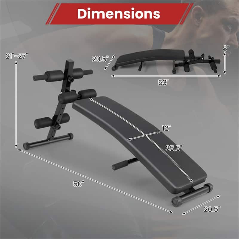 Adjustable Sit-Up Bench Home Gym Exercise Equipment 5 Heights - 50" x 20.5" x 21"-27"