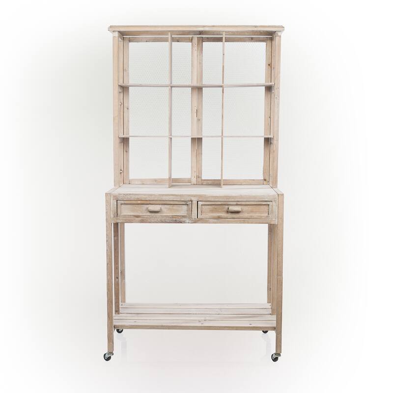 Alpine Corporation 67" Tall Indoor/Outdoor Rustic Wooden Potting Hutch with Shelves and Drawers