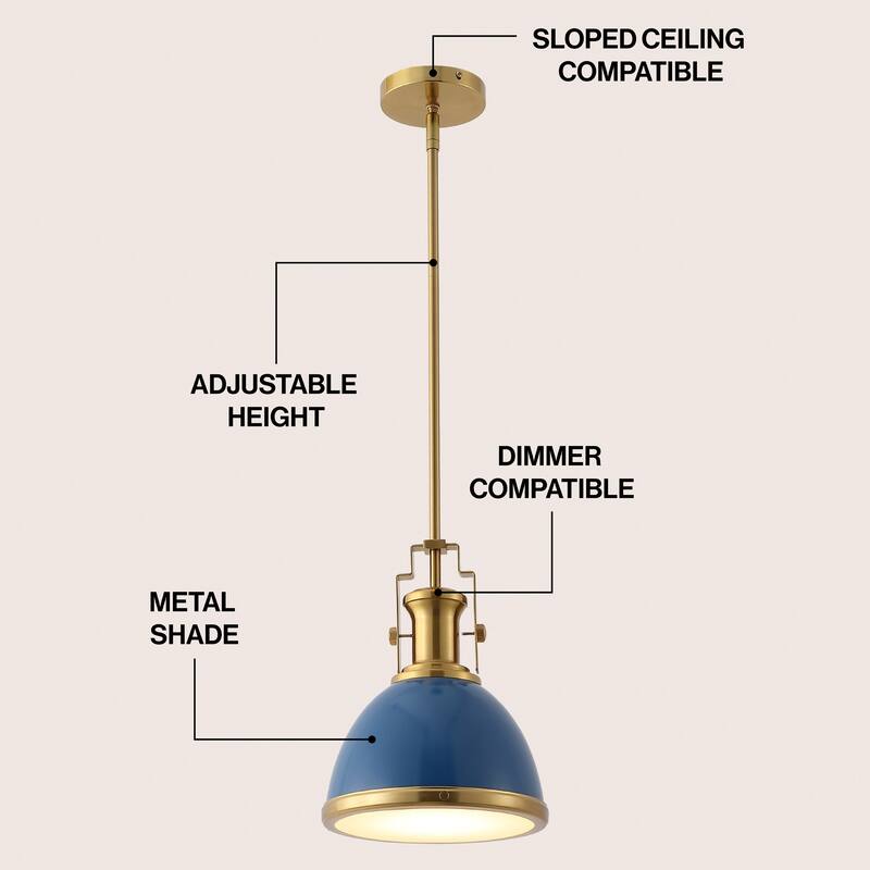 Deere Adjustable Iron/Glass Vintage LED Dome Pendant, by JONATHAN Y