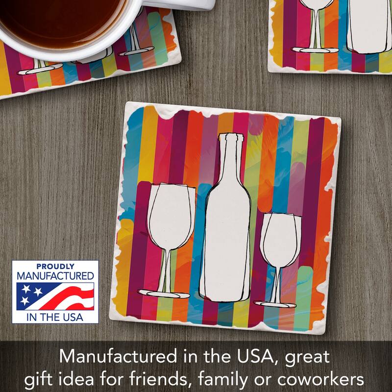Silhouette Bottles 4 Pack Absorbent Stone Coasters with Cork Backing 4" Square Made in The USA Absorbent Wipes Clean