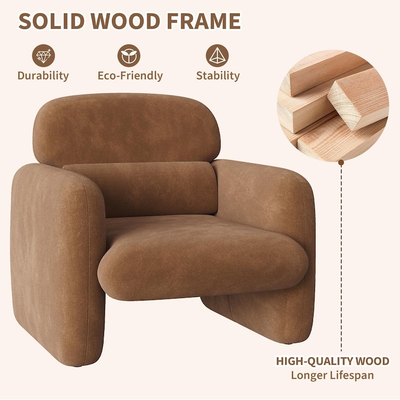 Modern Accent Chair, Wood Frame Sofa Chair, Comfortable Reading Armchair for Living Room
