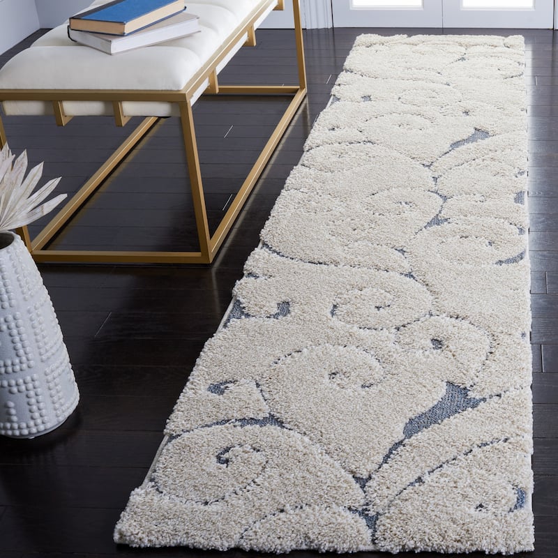 SAFAVIEH Florida Shag Shahin Scroll 1.2-inch Thick Textured Rug - 2' 3" x 8' - Beige/Blue Grey - Runner