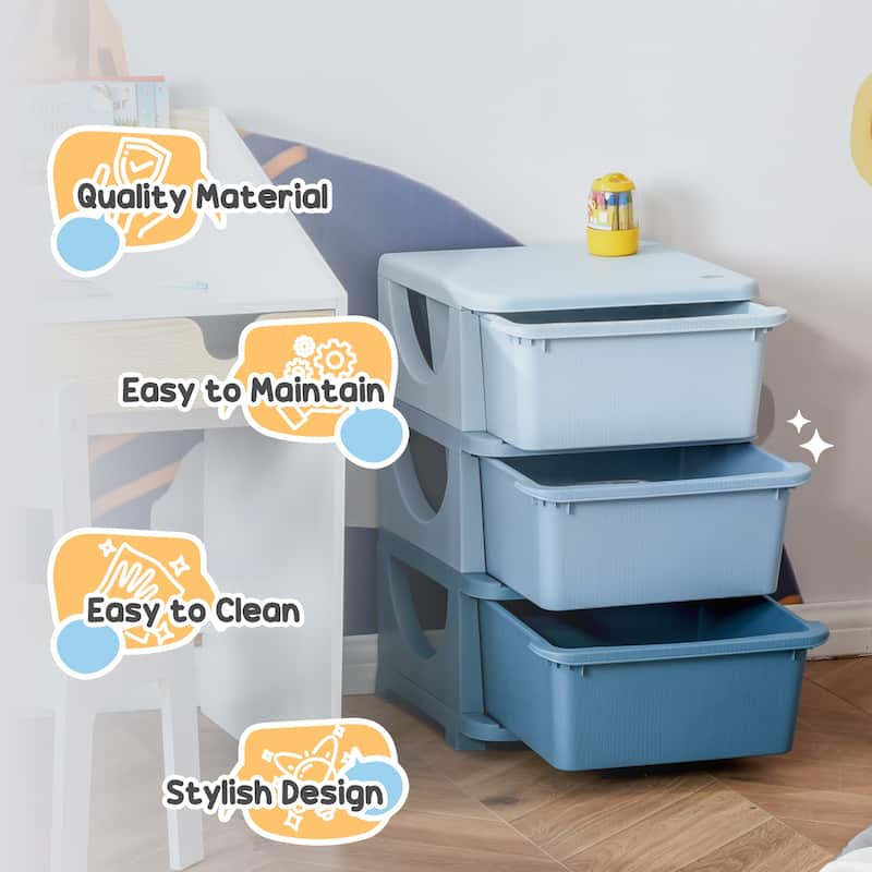 Qaba Pink 3 Tier Storage Dresser, Kids Toy Organizer and Chest for Bedroom, Nursery, and Living Room