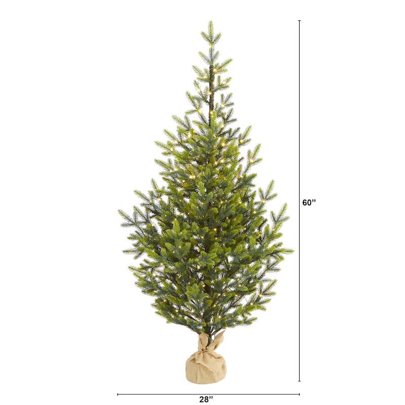 5ft Artificial Christmas Tree with Lights - Holiday Decor, Festive Fir Tree, Easy Setup, Indoor Christmas Tree - Green - 60
