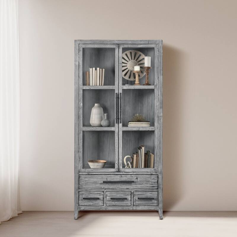 Simon Tall Cabinet by Kosas Home - 43Wx17Dx87H - Antique Blue
