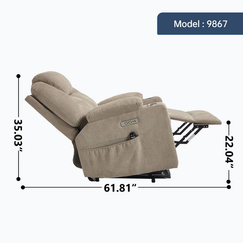 Power Lift Recliner Chair for Elderly Heated Vibration Massage, Lounge Sofa with USB Ports, Cup Holders & Side Pockets