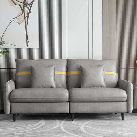 3-Seat Sofa Couch, Mid-Century Tufted Love Seat With 2 Pillows for Living Room