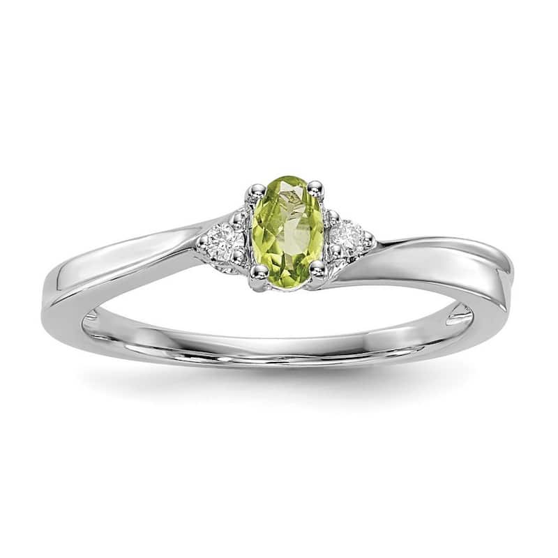 Curata 925 Sterling Silver Rhodium Plated Peridot Ring