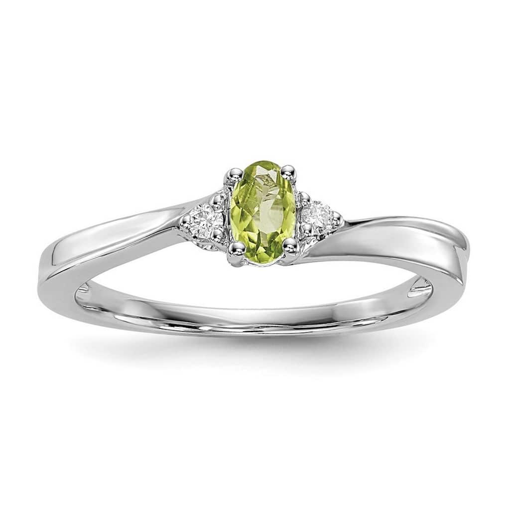 Curata 925 Sterling Silver Rhodium Plated Peridot Ring