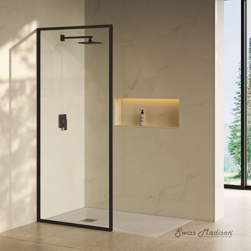 Pierre 34 X 76 Framed Fixed 3/8 In. (10Mm) Clear Tempered Glass Shower Door With Black Matte Frame - 34 x 76