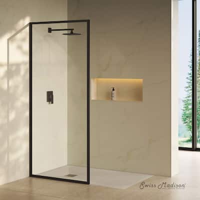 Pierre 34 X 76 Framed Fixed 3/8 In. (10Mm) Clear Tempered Glass Shower Door With Black Matte Frame - 34 x 76
