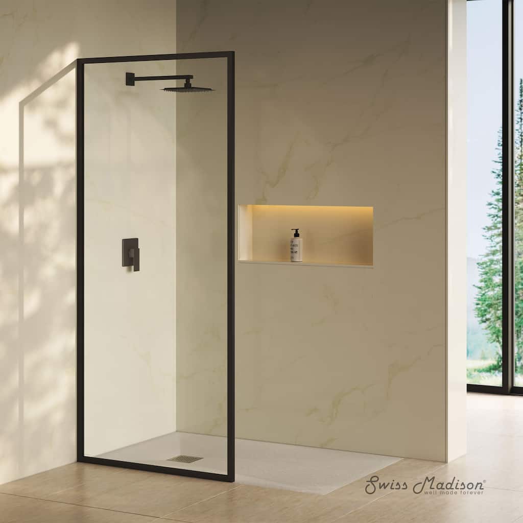 Pierre 34 X 76 Framed Fixed 3/8 In. (10Mm) Clear Tempered Glass Shower Door With Black Matte Frame - 34 x 76
