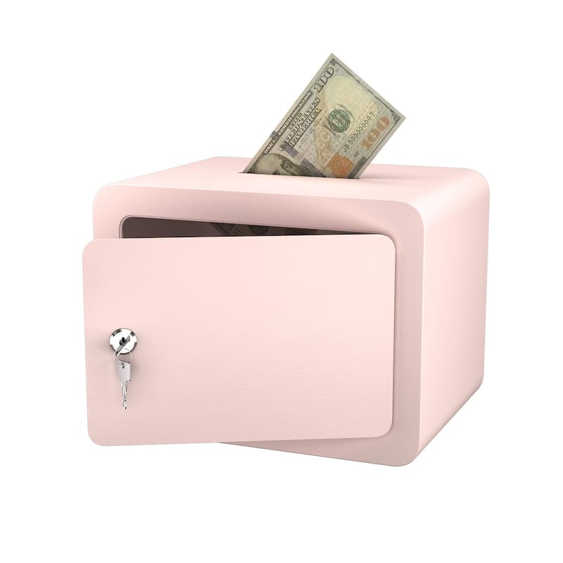 Secure Safe With Key, 0.23 Cubic Feet Small Safe, Mini Storage Cabinet - Pink