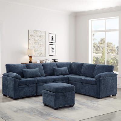 97" L-Shaped Corner Modular Sectional Sofa Couch with Storage Ottoman & 2 Pillows