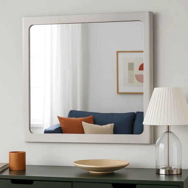 Thorne Dresser Mirror, 40 Inch White Oak Rubberwood, Beveled Edge - White Oak