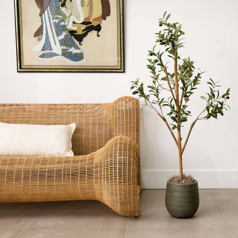 4' Artificial Olive Tree with Natural Trunk - Green